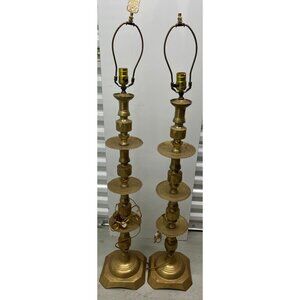 Vintage 1965 Moroccan Tall Solid Brass Candle Holders Converted Into Floor Lamps